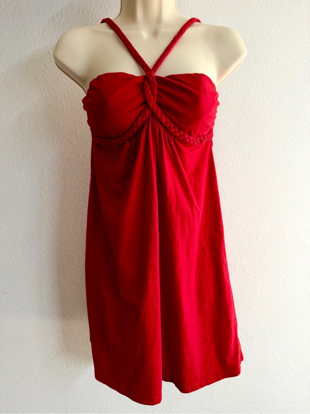 Sundance Red Braided Halter Dress - Boho Empire Waist Sundress - Size M